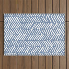 Abstract Herringbone Pattern, Rustic, Blue and White Outdoor Rug Gallery Image 1