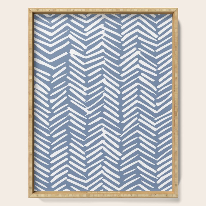 Abstract Herringbone Pattern, Rustic, Blue and White Serving Tray Gallery Image 1