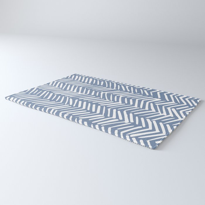 Abstract Herringbone Pattern, Rustic, Blue and White Rug Gallery Image 3