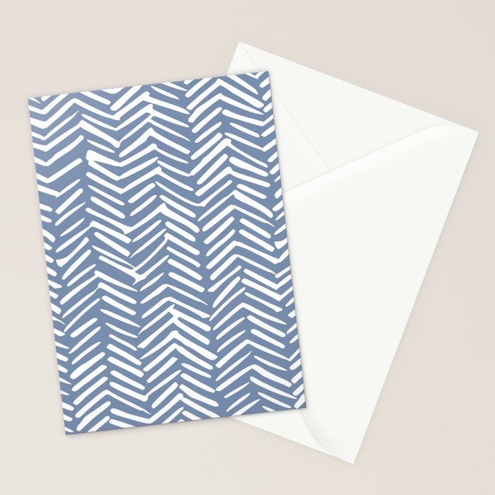 Abstract Herringbone Pattern, Rustic, Blue and White Stationery Card Gallery Image 2