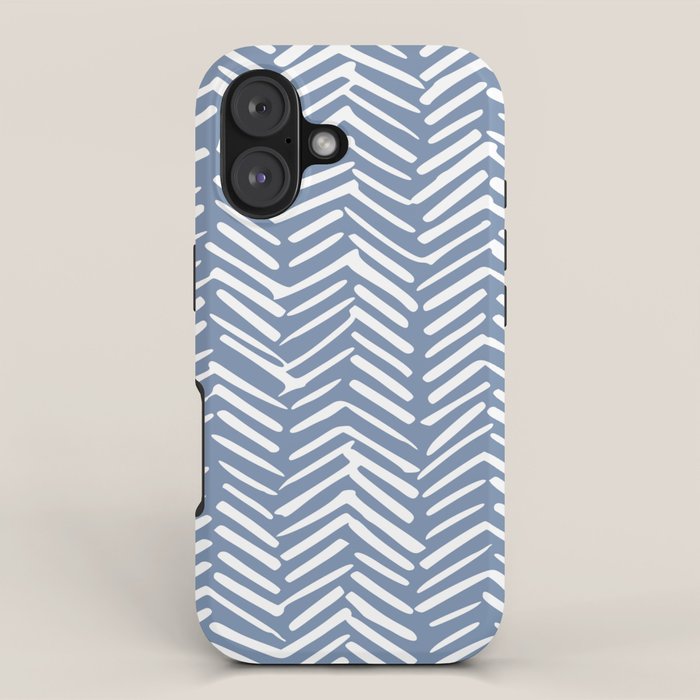 Abstract Herringbone Pattern, Rustic, Blue and White iPhone Case Gallery Image 1