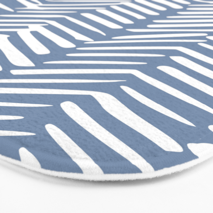 Abstract Herringbone Pattern, Rustic, Blue and White Bath Mat Gallery Image 3