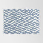Abstract Herringbone Pattern, Rustic, Blue and White Rug Gallery Image 2