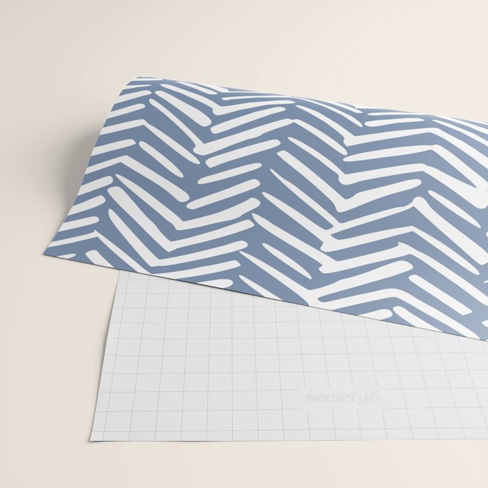 Abstract Herringbone Pattern, Rustic, Blue and White Wrapping Paper Gallery Image 2