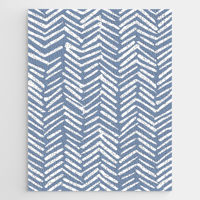 Abstract Herringbone Pattern, Rustic, Blue and White Jigsaw Puzzle Gallery Image 1