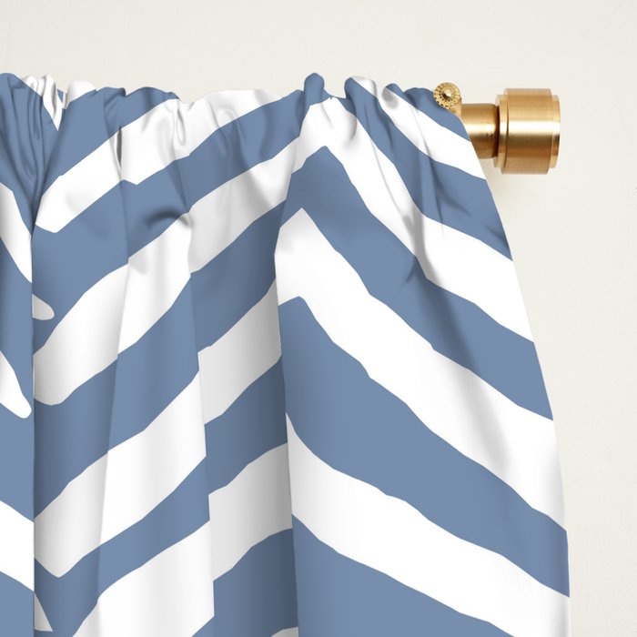 Abstract Herringbone Pattern, Rustic, Blue and White Window Curtain Gallery Image 2