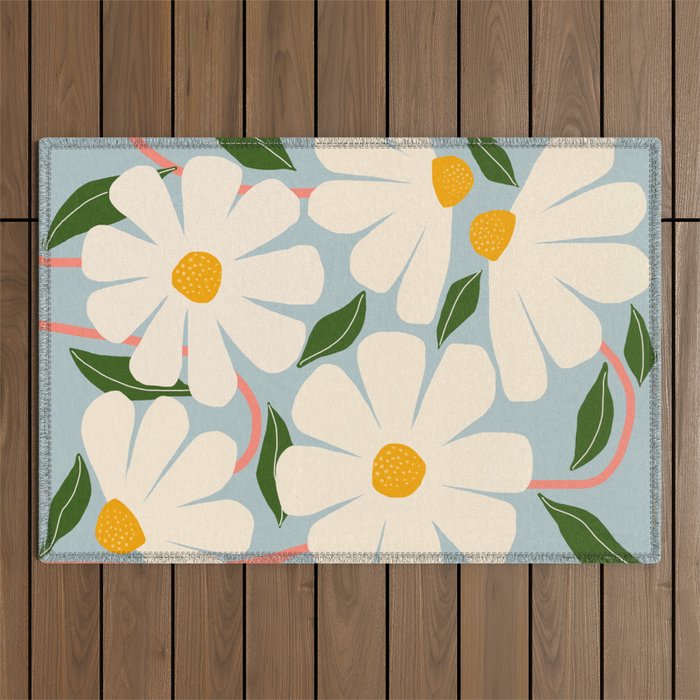 Wild Daisies - blue & pink Outdoor Rug Gallery Image 1