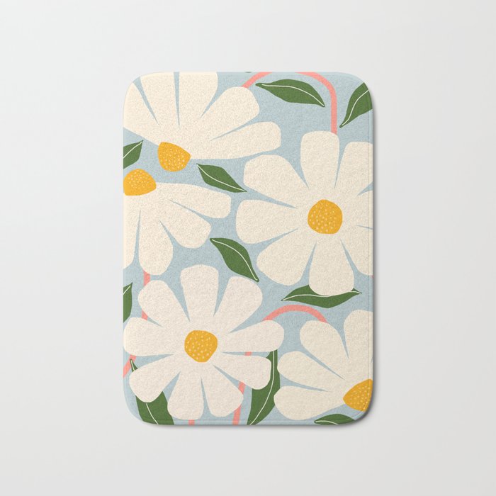 Wild Daisies - blue & pink Bath Mat Gallery Image 1
