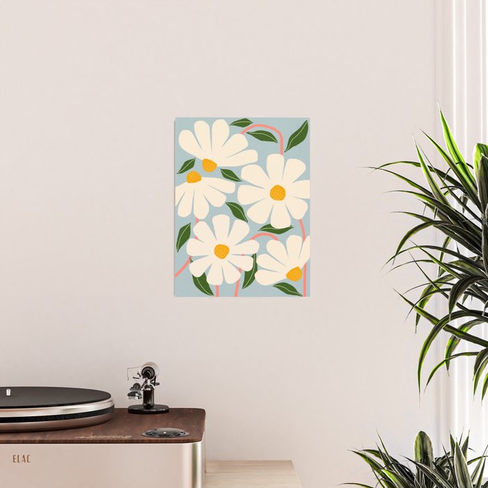 Wild Daisies - blue & pink Poster Gallery Image 2