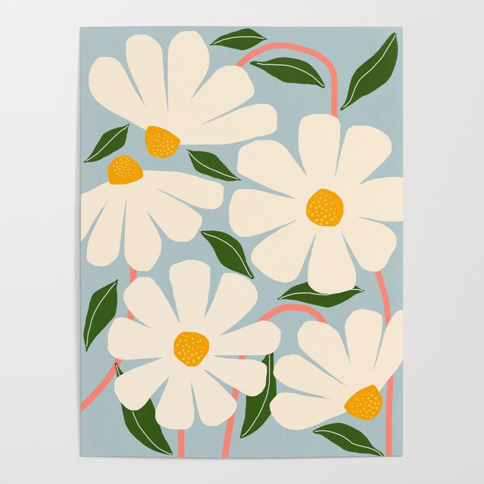 Wild Daisies - blue & pink Poster Gallery Image 4