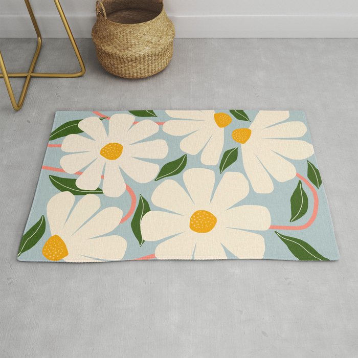 Wild Daisies - blue & pink Rug Gallery Image 1