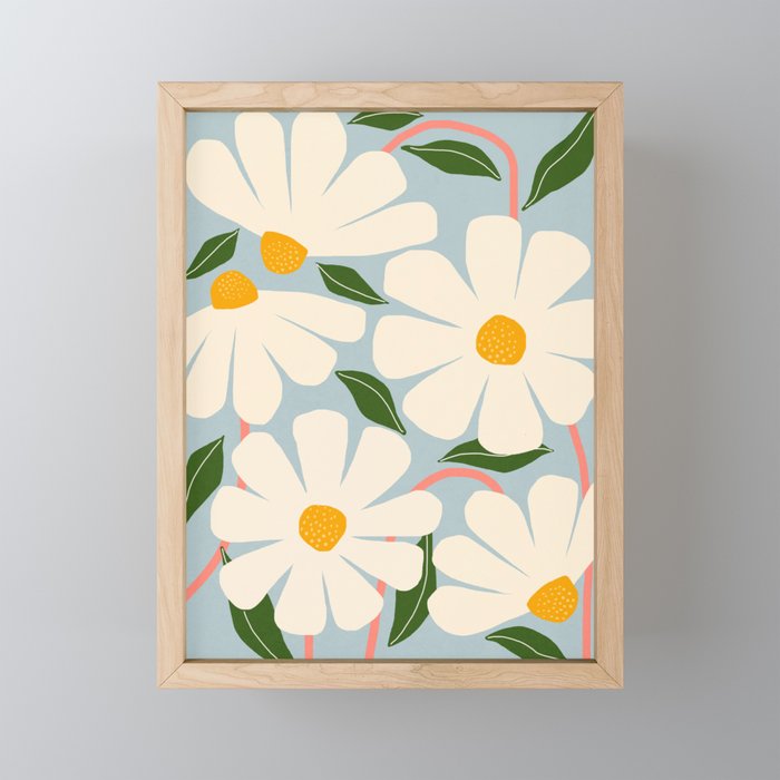Wild Daisies - blue & pink Mini Art Print Gallery Image 1