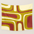 Mid-Century Modern Abstract Palm Springs Pattern in Chartreuse Maroon Cream Wall Tapestry Gallery Image 4