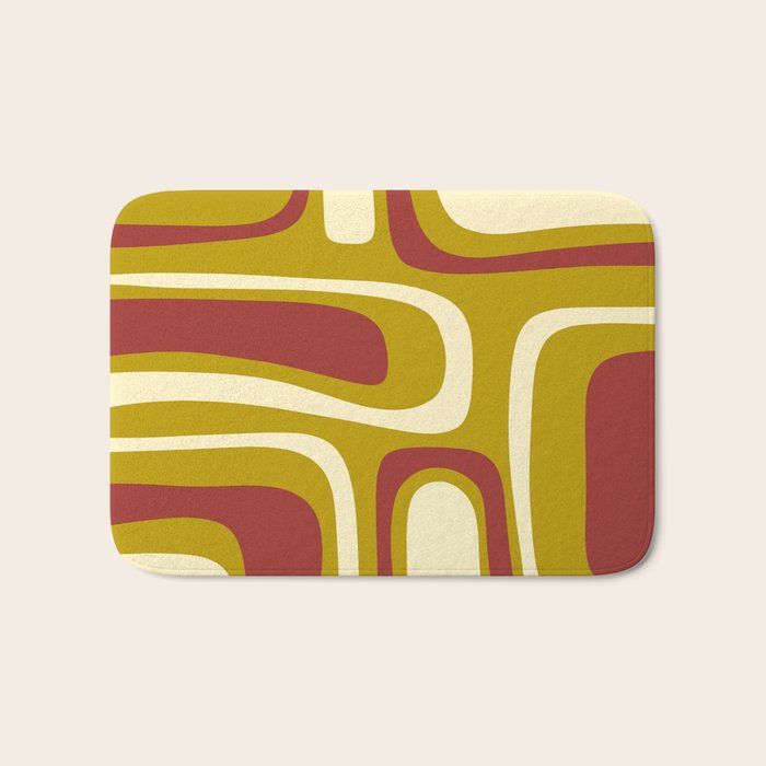Mid-Century Modern Abstract Palm Springs Pattern in Chartreuse Maroon Cream Bath Mat Gallery Image 1