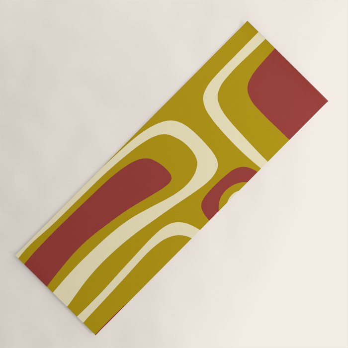 Mid-Century Modern Abstract Palm Springs Pattern in Chartreuse Maroon Cream Yoga Mat Gallery Image 1