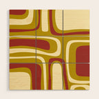 Mid-Century Modern Abstract Palm Springs Pattern in Chartreuse Maroon Cream Wood Wall Art Gallery Image 1
