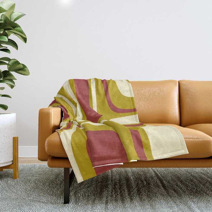 Mid-Century Modern Abstract Palm Springs Pattern in Chartreuse Maroon Cream Throw Blanket Gallery Image 1