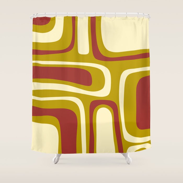 Mid-Century Modern Abstract Palm Springs Pattern in Chartreuse Maroon Cream Shower Curtain Gallery Image 1