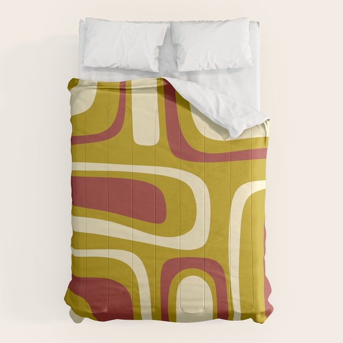 Mid-Century Modern Abstract Palm Springs Pattern in Chartreuse Maroon Cream Comforter Gallery Image 1