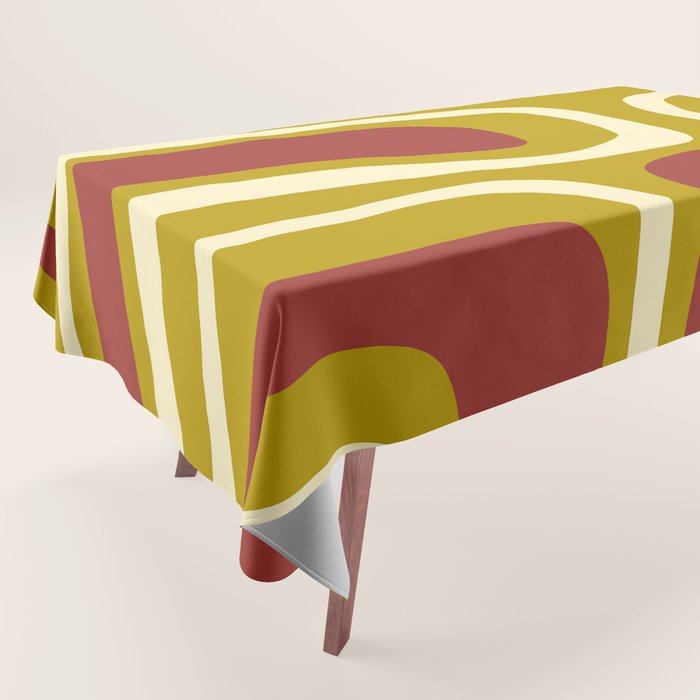 Mid-Century Modern Abstract Palm Springs Pattern in Chartreuse Maroon Cream Tablecloth Gallery Image 1