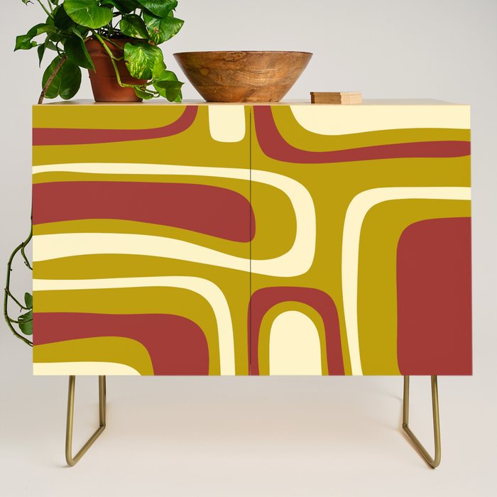 Mid-Century Modern Abstract Palm Springs Pattern in Chartreuse Maroon Cream Credenza Gallery Image 1