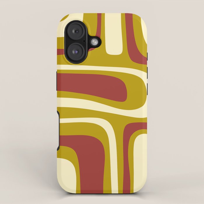 Mid-Century Modern Abstract Palm Springs Pattern in Chartreuse Maroon Cream iPhone Case Gallery Image 1