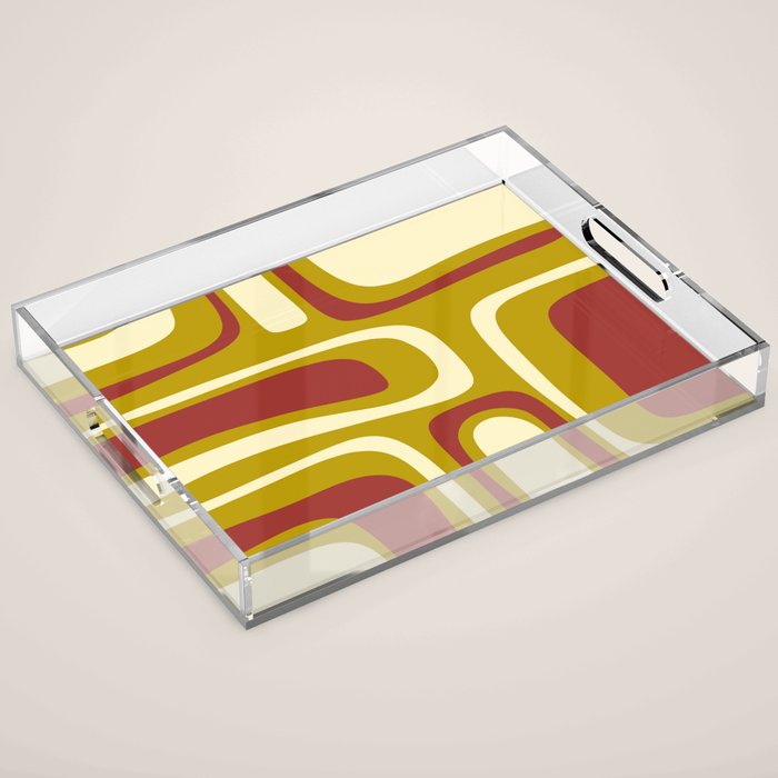 Mid-Century Modern Abstract Palm Springs Pattern in Chartreuse Maroon Cream Acrylic Tray Gallery Image 1