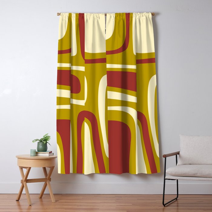 Mid-Century Modern Abstract Palm Springs Pattern in Chartreuse Maroon Cream Window Curtain Gallery Image 5