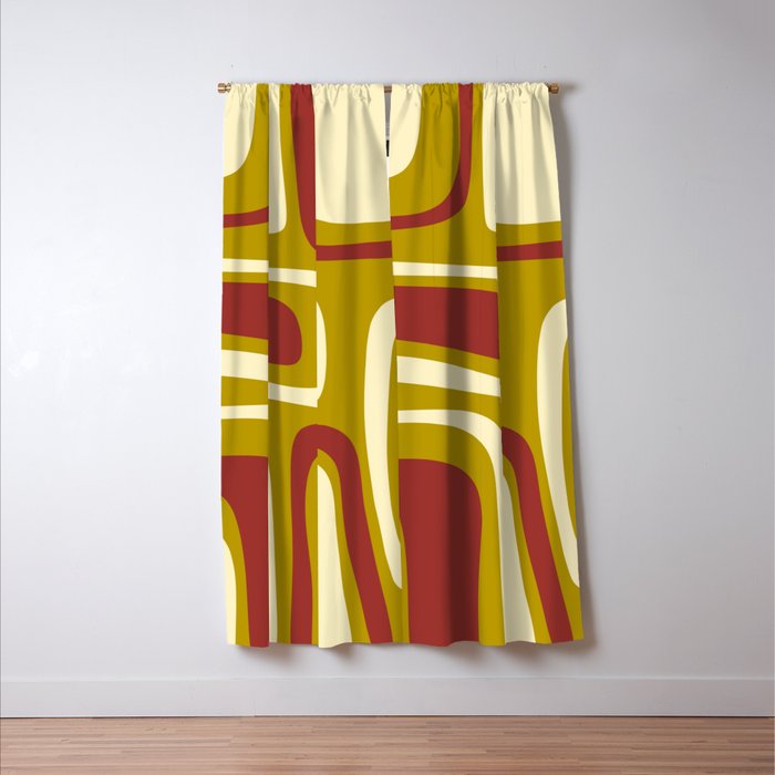 Mid-Century Modern Abstract Palm Springs Pattern in Chartreuse Maroon Cream Window Curtain Gallery Image 3