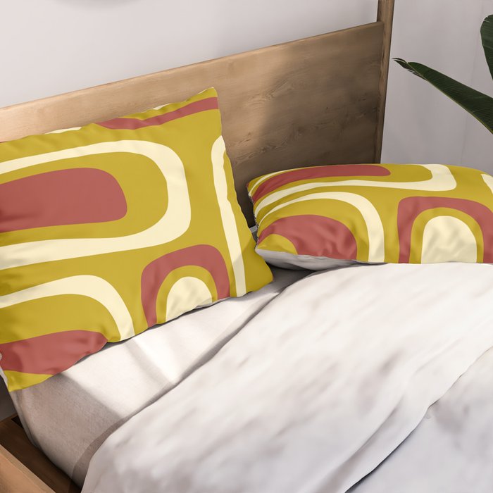 Mid-Century Modern Abstract Palm Springs Pattern in Chartreuse Maroon Cream Pillow Sham Gallery Image 2