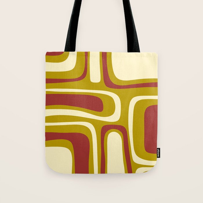 Mid-Century Modern Abstract Palm Springs Pattern in Chartreuse Maroon Cream Tote Bag Gallery Image 1