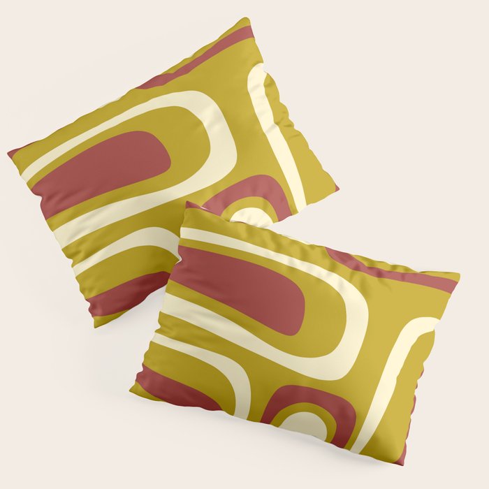 Mid-Century Modern Abstract Palm Springs Pattern in Chartreuse Maroon Cream Pillow Sham Gallery Image 1
