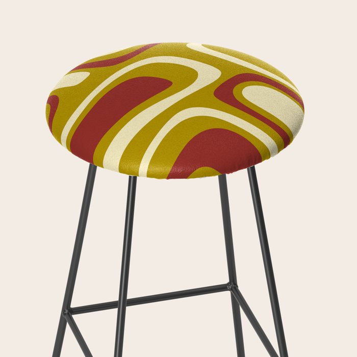 Mid-Century Modern Abstract Palm Springs Pattern in Chartreuse Maroon Cream Stool Gallery Image 2
