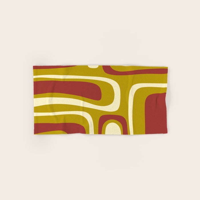 Mid-Century Modern Abstract Palm Springs Pattern in Chartreuse Maroon Cream Bath Towel Gallery Image 1