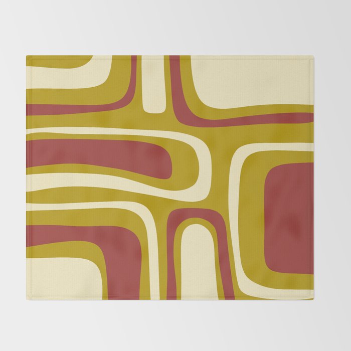 Mid-Century Modern Abstract Palm Springs Pattern in Chartreuse Maroon Cream Throw Blanket Gallery Image 2
