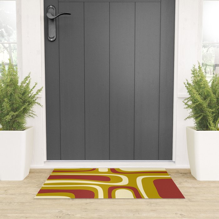 Mid-Century Modern Abstract Palm Springs Pattern in Chartreuse Maroon Cream Welcome Mat Gallery Image 3