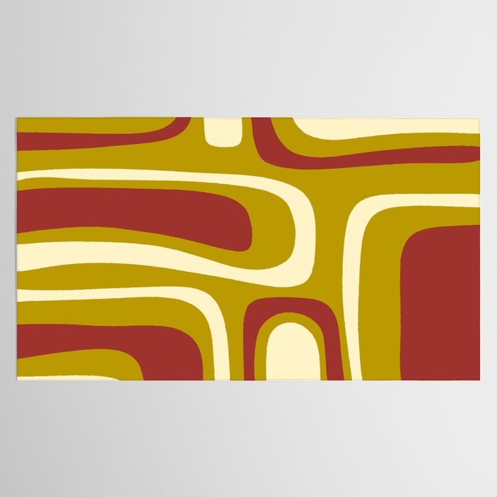 Mid-Century Modern Abstract Palm Springs Pattern in Chartreuse Maroon Cream Tablecloth Gallery Image 2