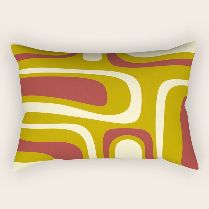 Mid-Century Modern Abstract Palm Springs Pattern in Chartreuse Maroon Cream Rectangular Pillow Gallery Image 1
