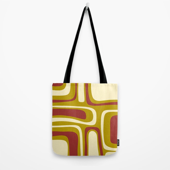 Mid-Century Modern Abstract Palm Springs Pattern in Chartreuse Maroon Cream Tote Bag Gallery Image 2