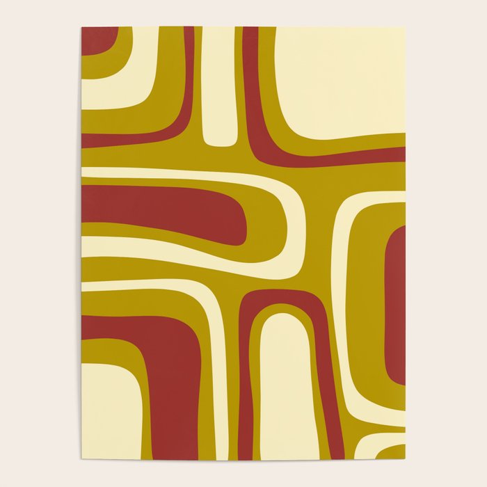 Mid-Century Modern Abstract Palm Springs Pattern in Chartreuse Maroon Cream Poster Gallery Image 4
