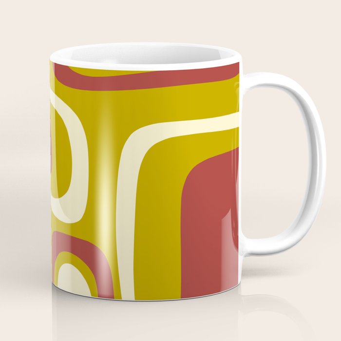 Mid-Century Modern Abstract Palm Springs Pattern in Chartreuse Maroon Cream Coffee Mug Gallery Image 1