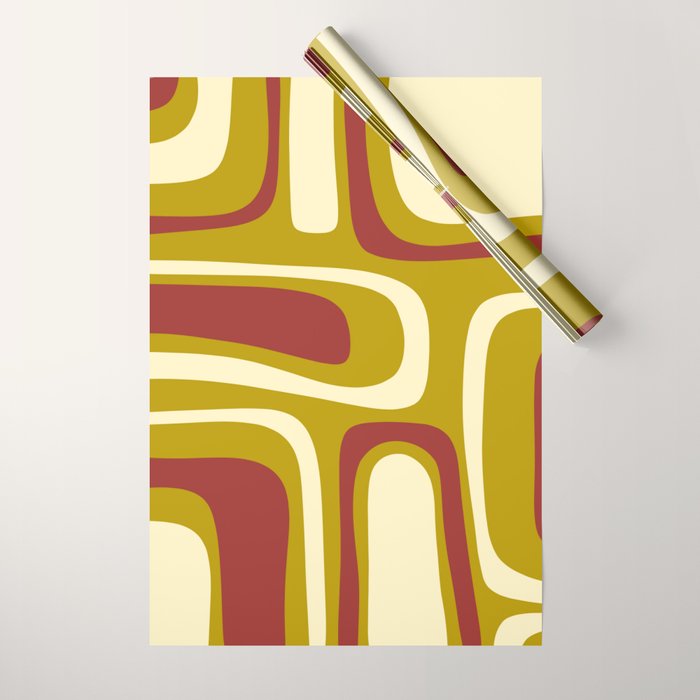 Mid-Century Modern Abstract Palm Springs Pattern in Chartreuse Maroon Cream Wrapping Paper Gallery Image 1