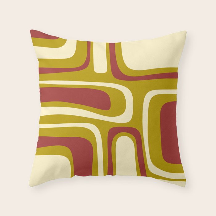 Mid-Century Modern Abstract Palm Springs Pattern in Chartreuse Maroon Cream Throw Pillow Gallery Image 6