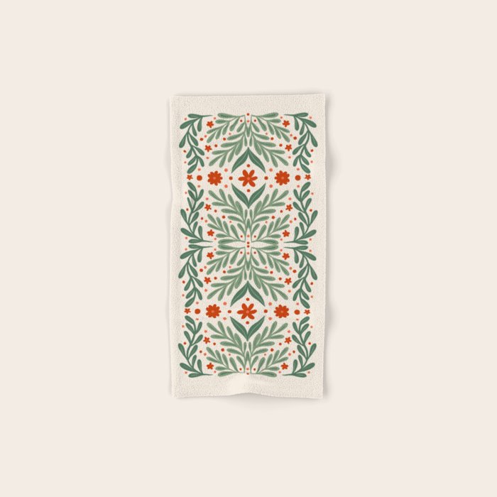 Branches and flowers -  red and green Bath Towel Gallery Image 1