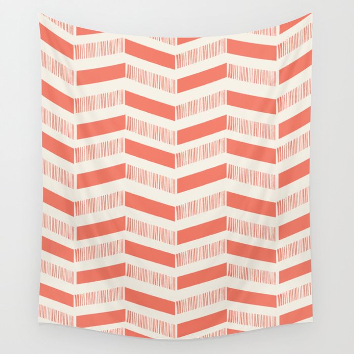 Coral Block And Lines Pattern Wall Tapestry Gallery Image 1