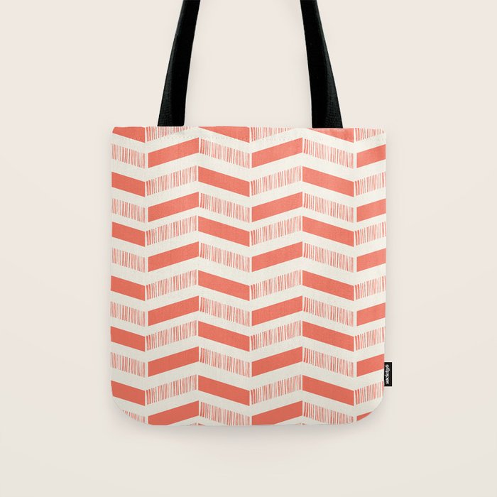 Coral Block And Lines Pattern Tote Bag Gallery Image 1