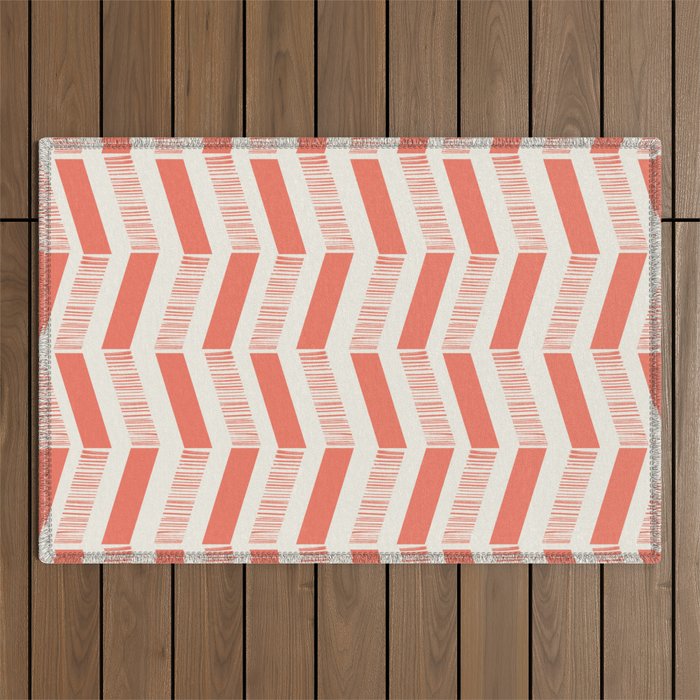 Coral Block And Lines Pattern Outdoor Rug Gallery Image 1