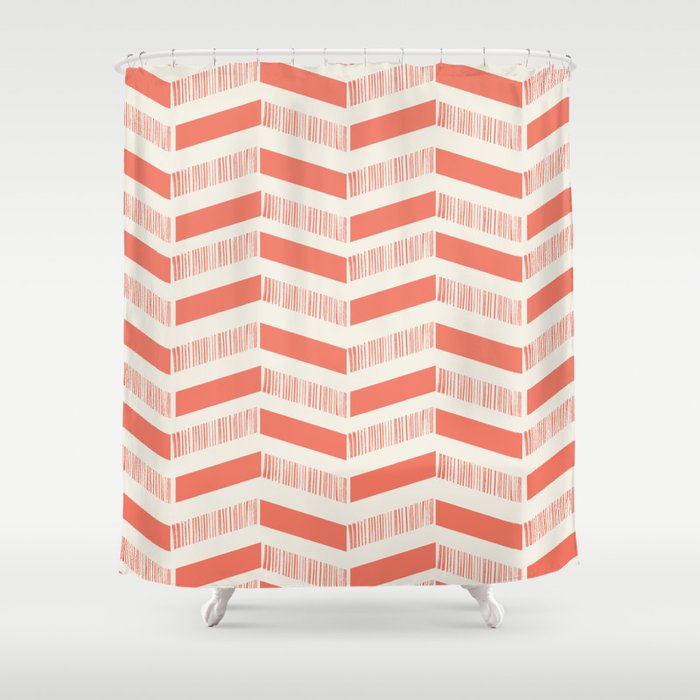 Coral Block And Lines Pattern Shower Curtain Gallery Image 1