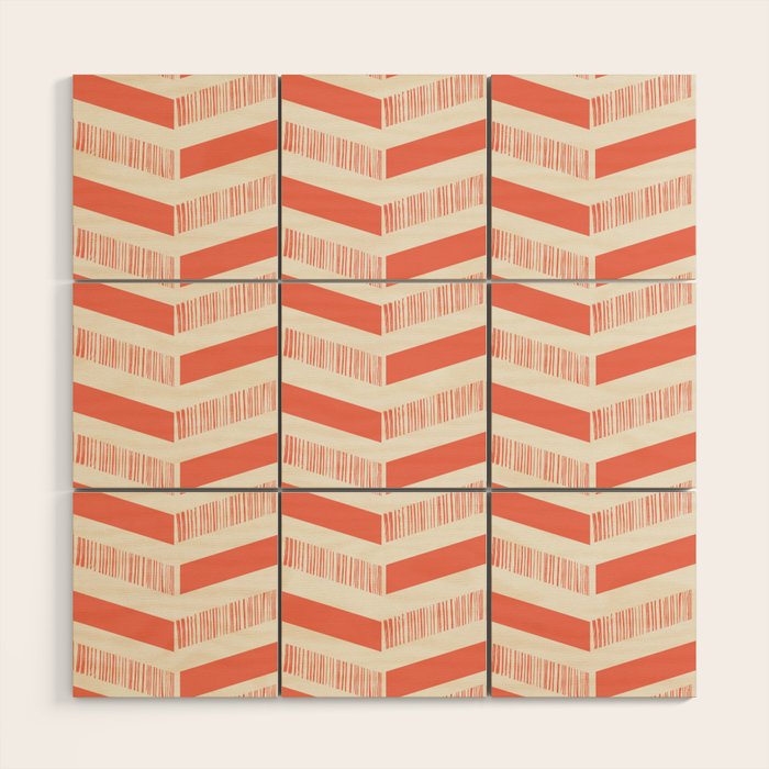 Coral Block And Lines Pattern Wood Wall Art Gallery Image 1