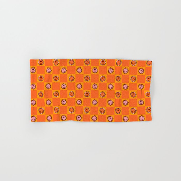 Orange Smiley Face Checkerboard Print Bath Towel Gallery Image 1
